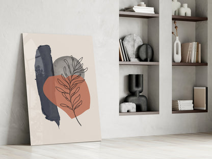 Leaf Sprig Terracotta Navy Brush Glass Wall Art