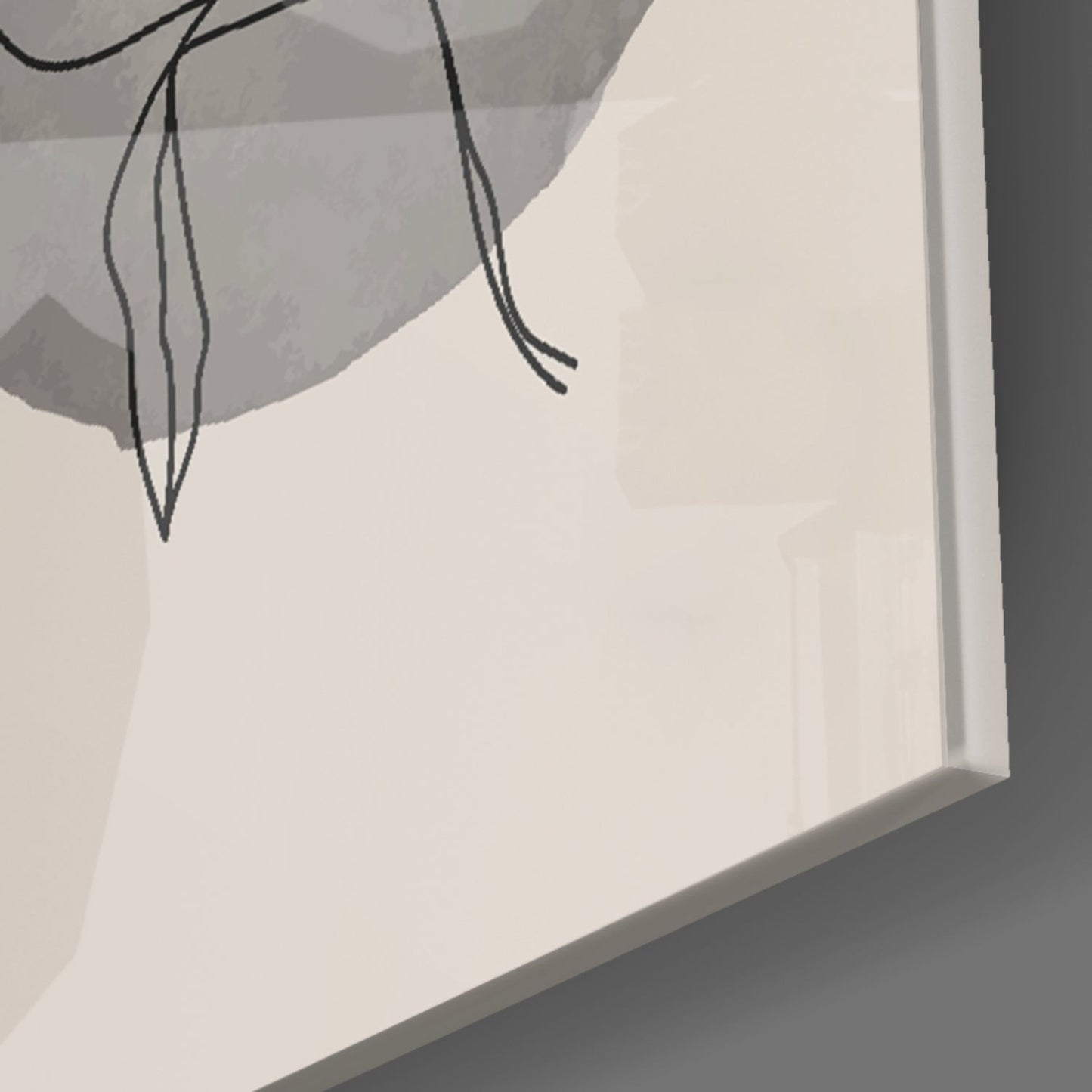 Navy Brush Leaf Grey Circle Glass Wall Art