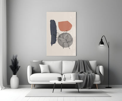 Navy Brush Leaf Grey Circle Glass Wall Art