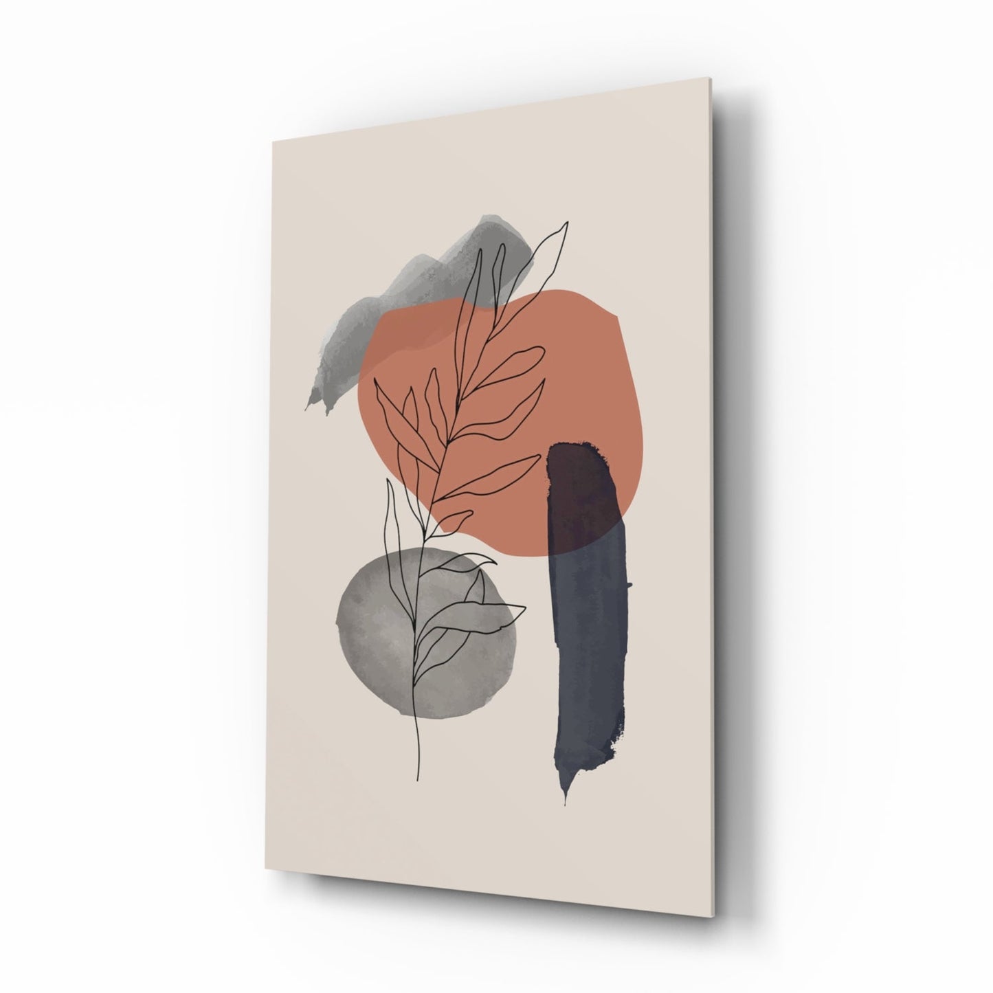 Botanical Leaf Terracotta Navy Shapes Glass Wall Art