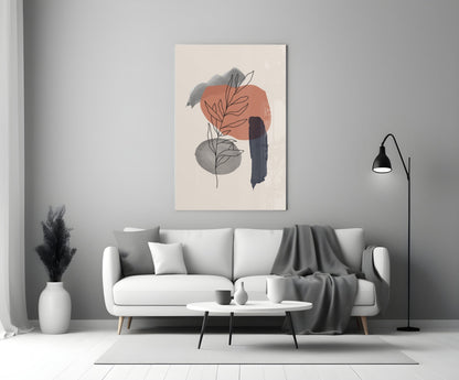 Botanical Leaf Terracotta Navy Shapes Glass Wall Art