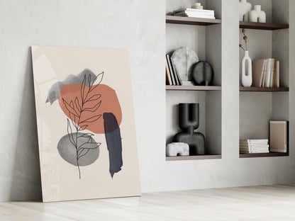 Botanical Leaf Terracotta Navy Shapes Glass Wall Art