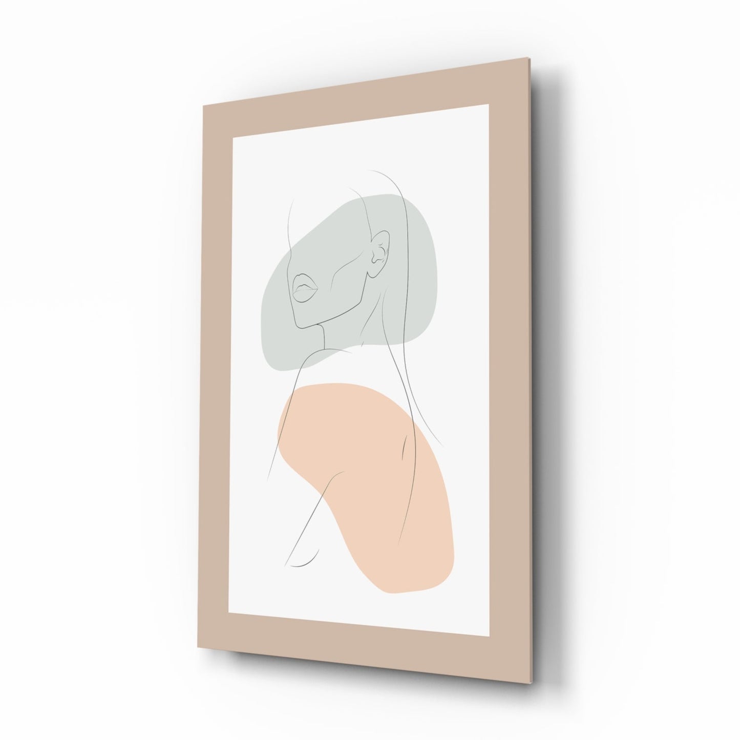 Sage Peach Line Portrait Glass Wall Art