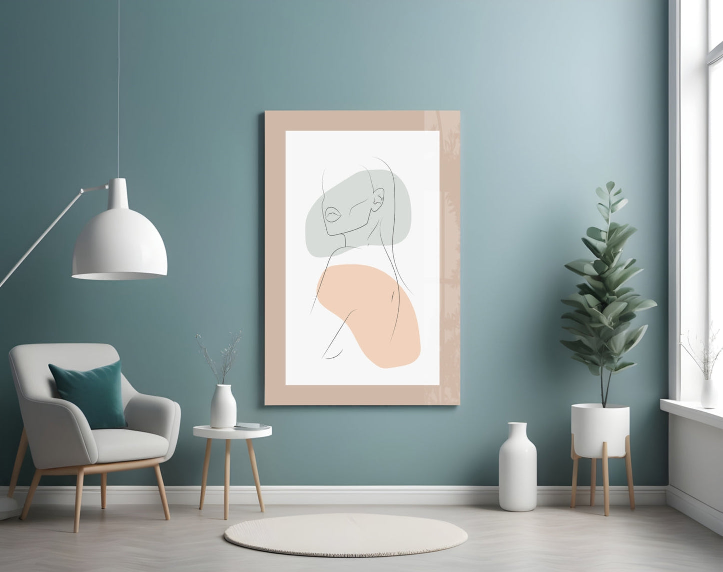 Sage Peach Line Portrait Glass Wall Art