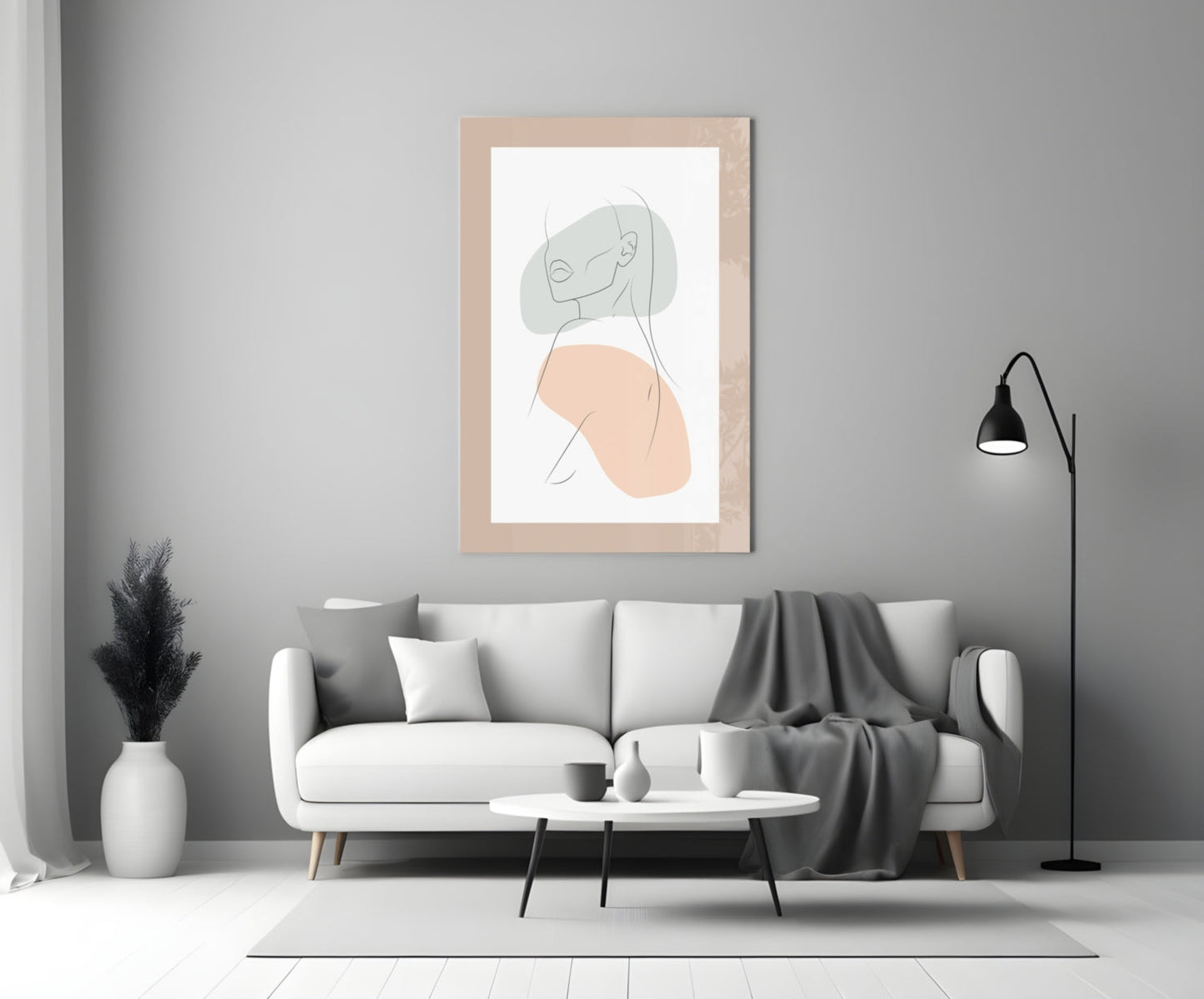 Sage Peach Line Portrait Glass Wall Art