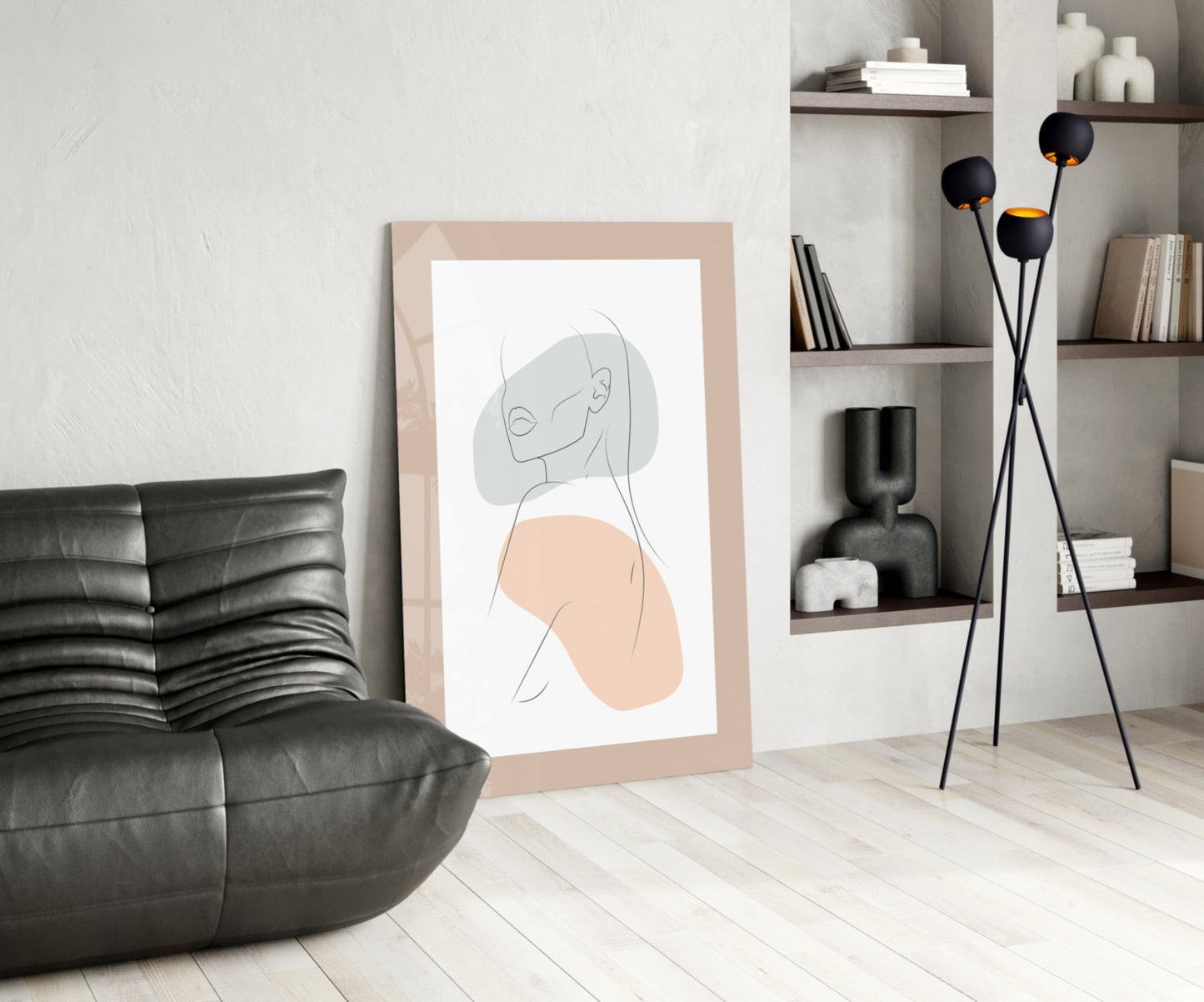 Sage Peach Line Portrait Glass Wall Art