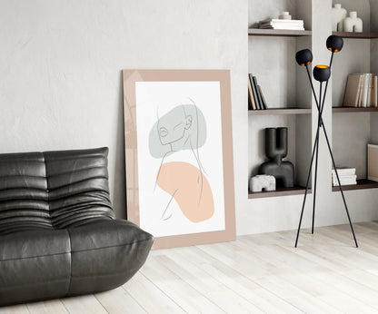 Sage Peach Line Portrait Glass Wall Art