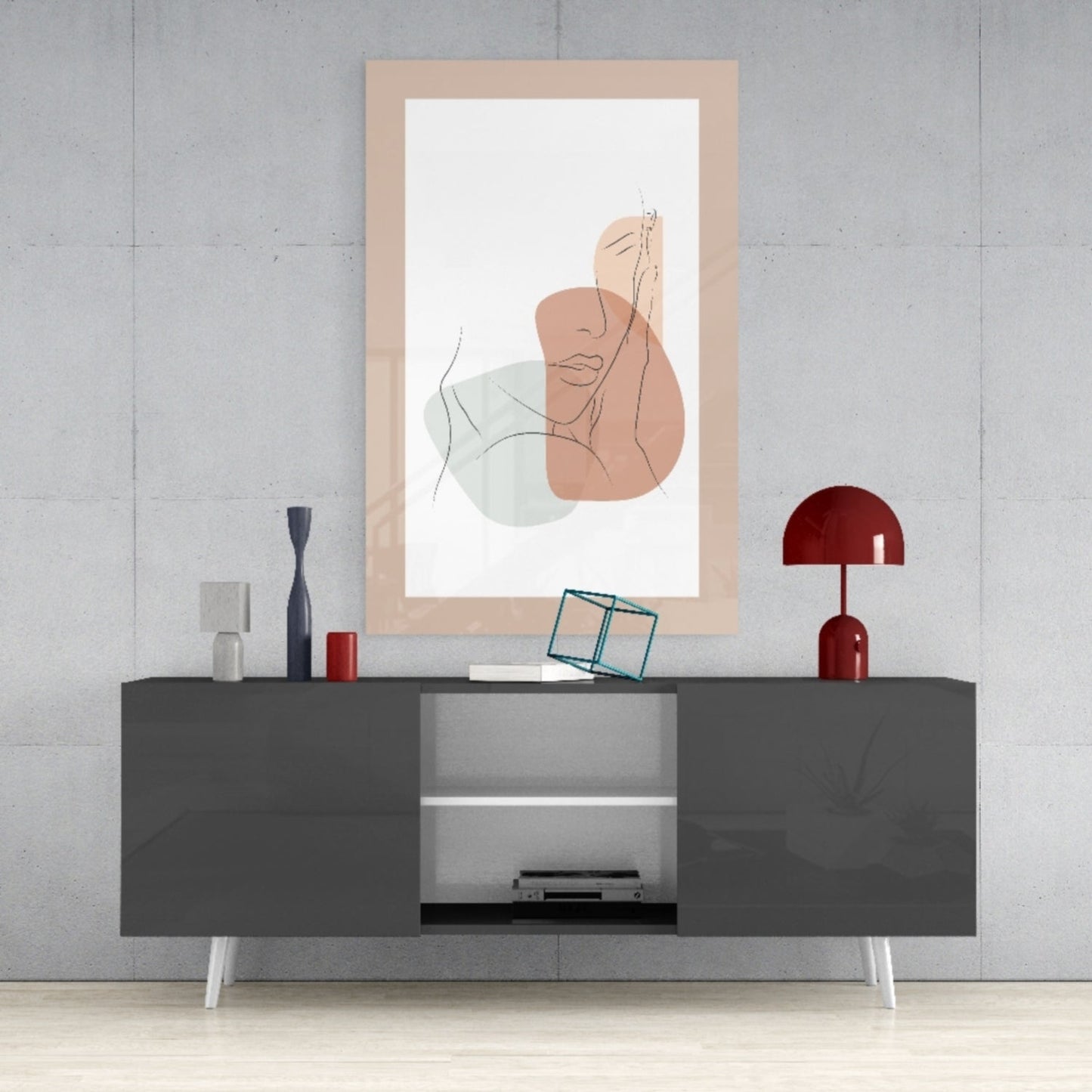 Blush Terracotta Line Face Glass Wall Art