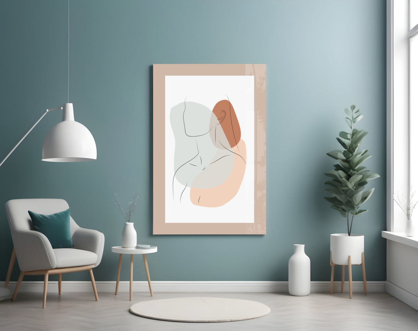 Sage Terracotta Line Art Woman Glass Wall Art