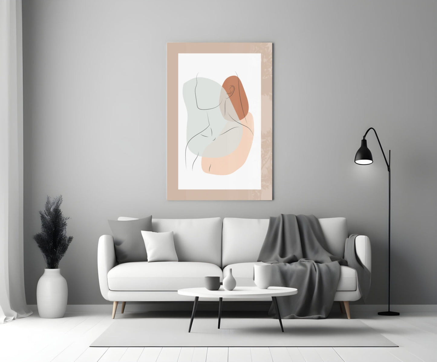 Sage Terracotta Line Art Woman Glass Wall Art