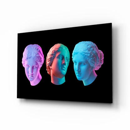 Neon Pastel Trio of Marble Busts Glass Wall Art