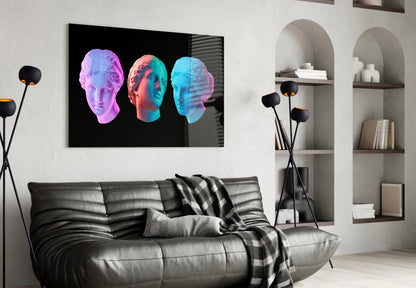 Neon Pastel Trio of Marble Busts Glass Wall Art
