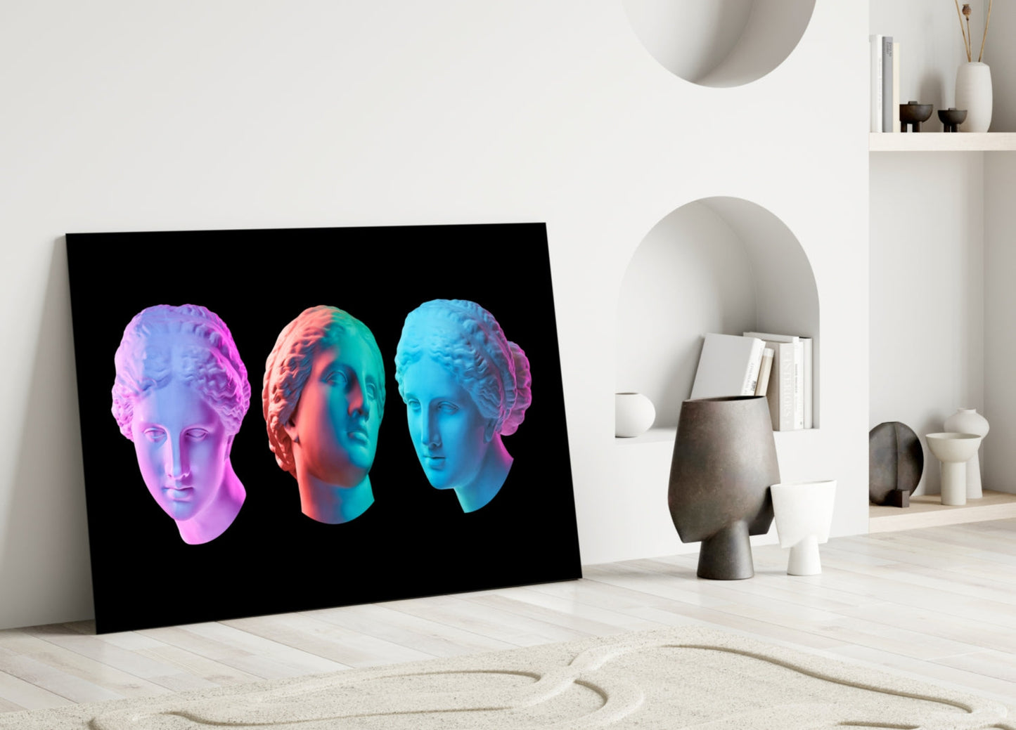 Neon Pastel Trio of Marble Busts Glass Wall Art