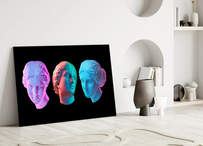 Neon Pastel Trio of Marble Busts Glass Wall Art