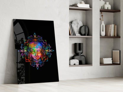 Neon Sacred Geometry Buddha Glass Wall Art