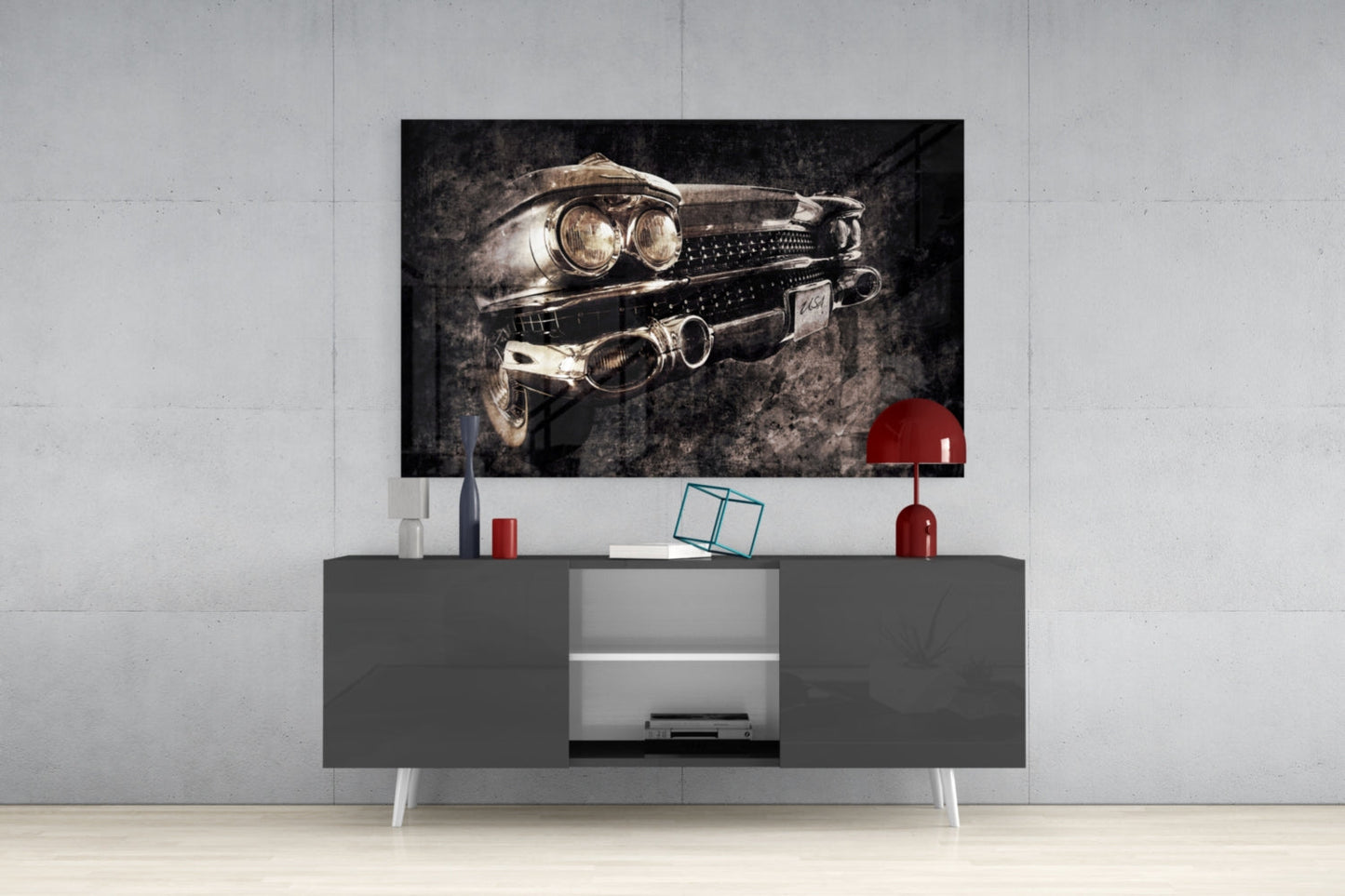 Vintage Chrome Car Grille Smoke Glass Wall Art