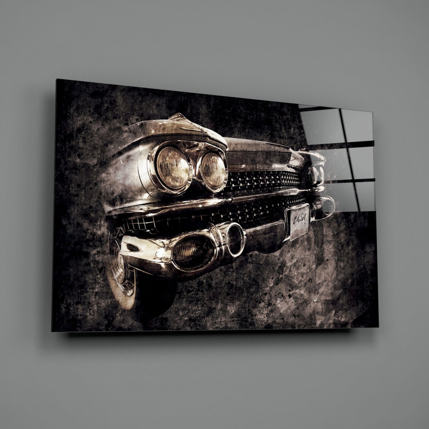 Vintage Chrome Car Grille Smoke Glass Wall Art