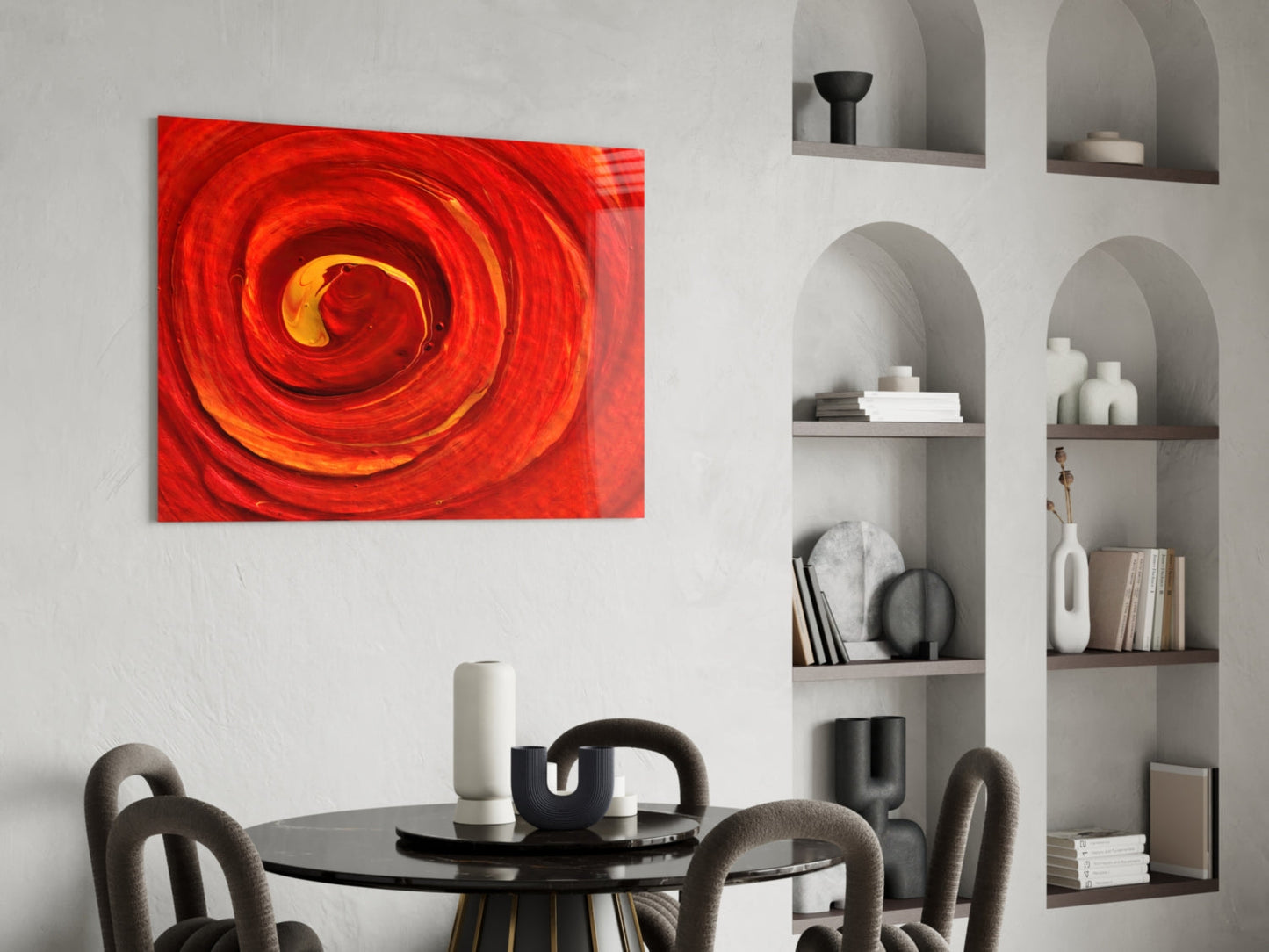 Molten Red Vortex Amber Ribbon Glass Wall Art