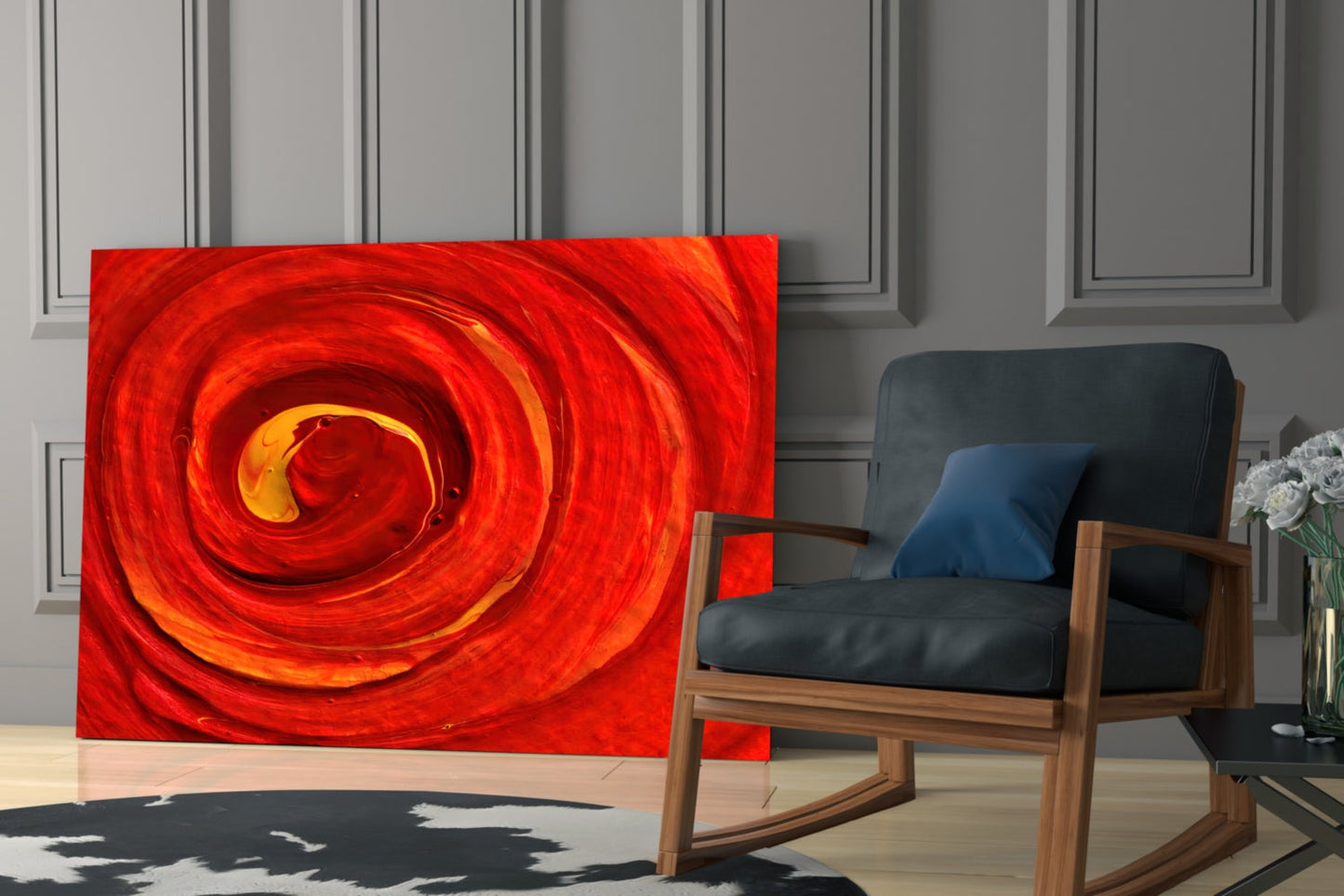 Molten Red Vortex Amber Ribbon Glass Wall Art