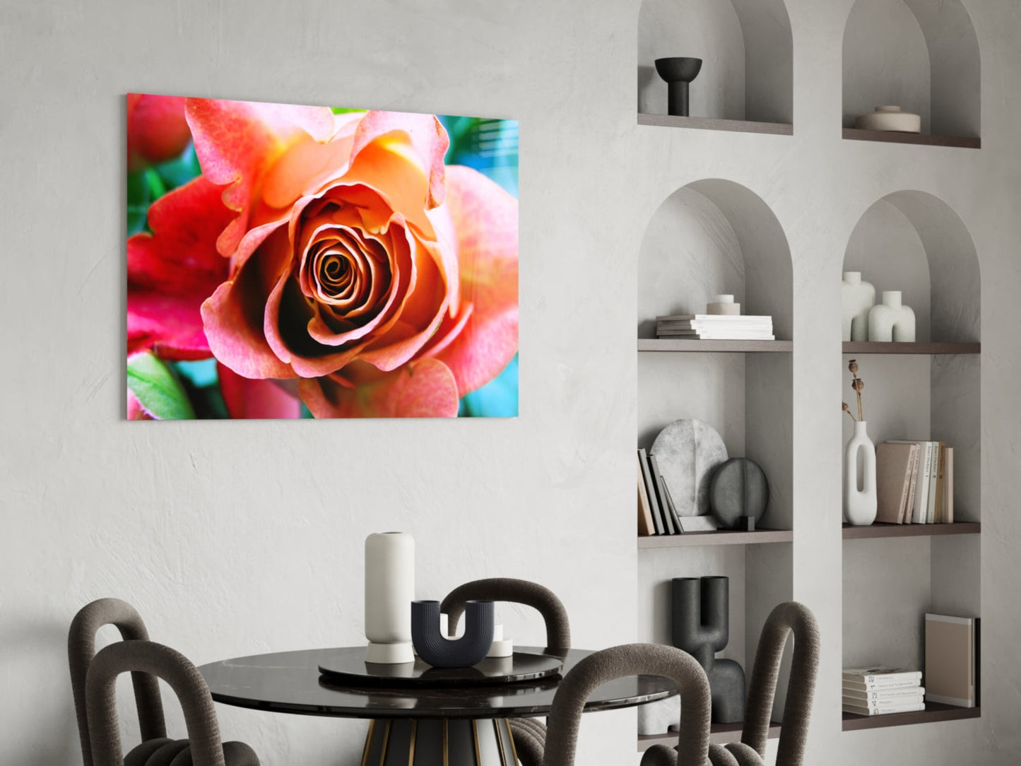Peach Rose Teal Backdrop Glass Wall Art