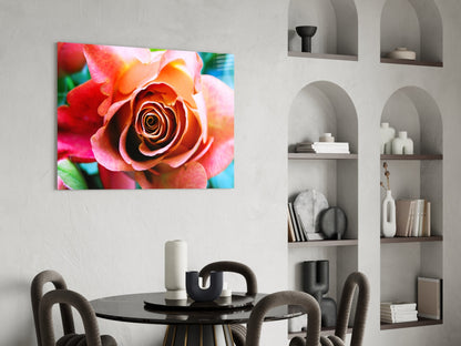 Peach Rose Teal Backdrop Glass Wall Art