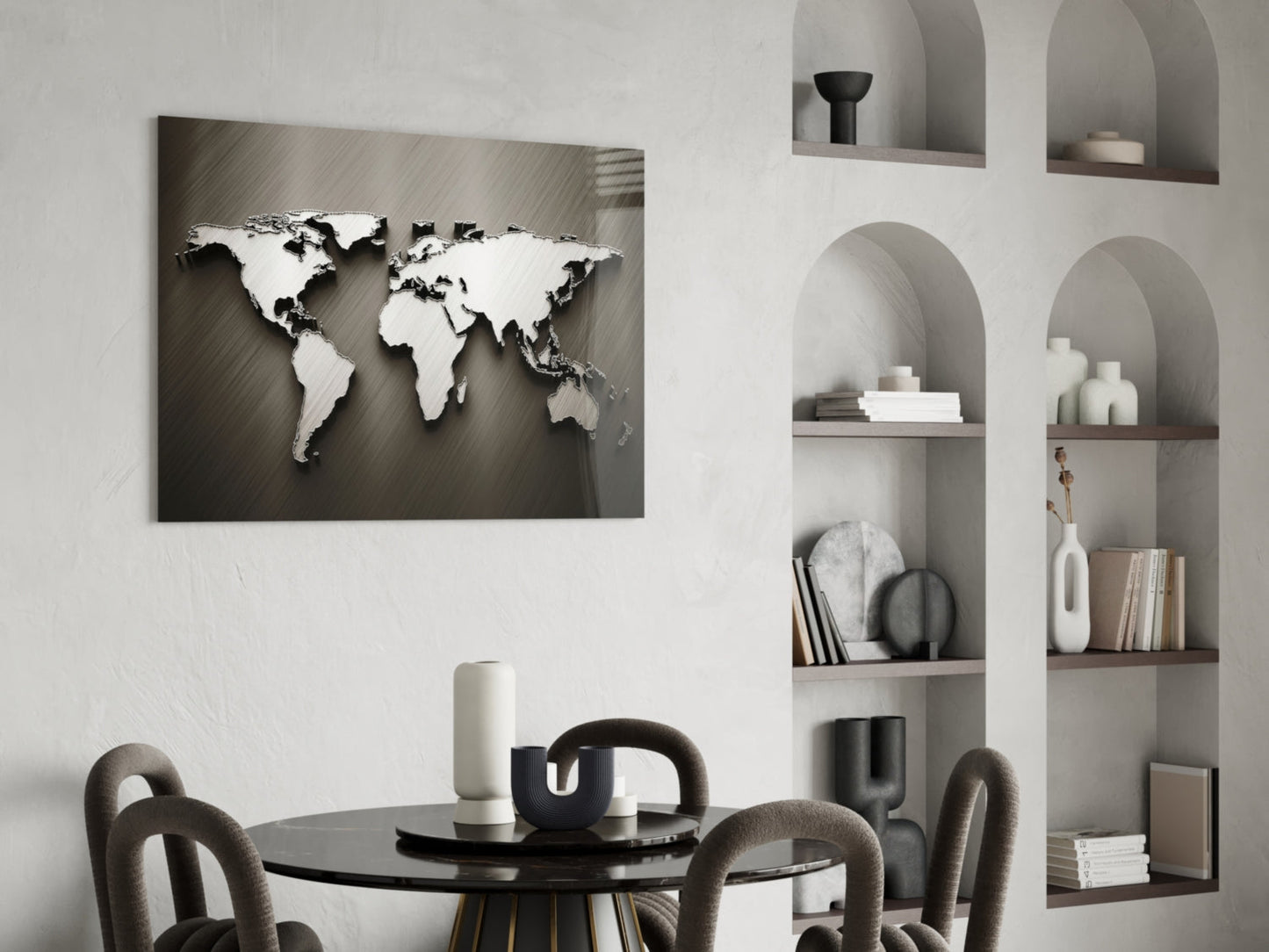 Chrome Relief World Map Glass Wall Art