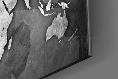 Silver Foil World Map Dark Glass Wall Art