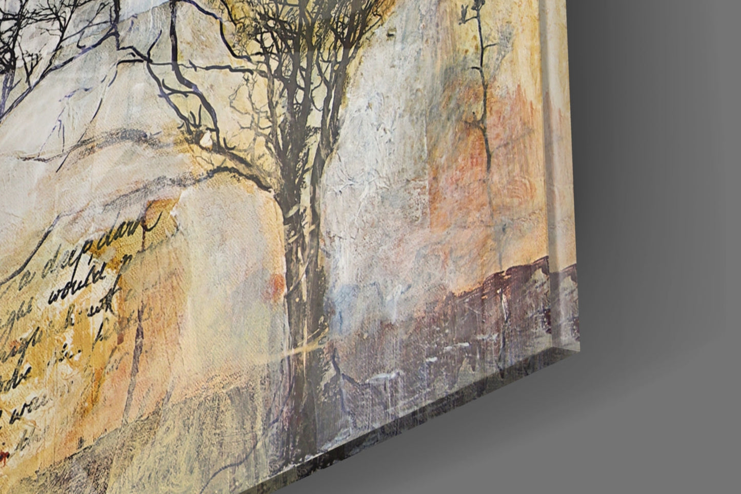 Bare Trees Autumn Collage Script Glass Wall Art