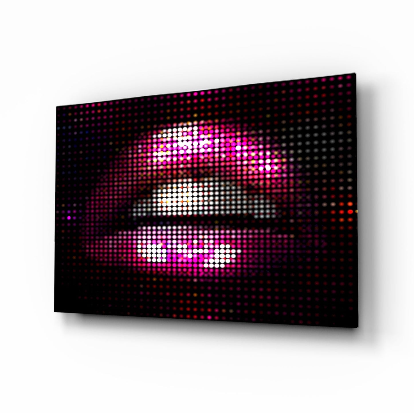 Pink Disco Dot Pixel Lips Glass Wall Art