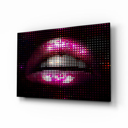 Pink Disco Dot Pixel Lips Glass Wall Art