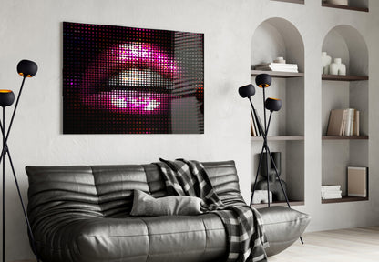 Pink Disco Dot Pixel Lips Glass Wall Art