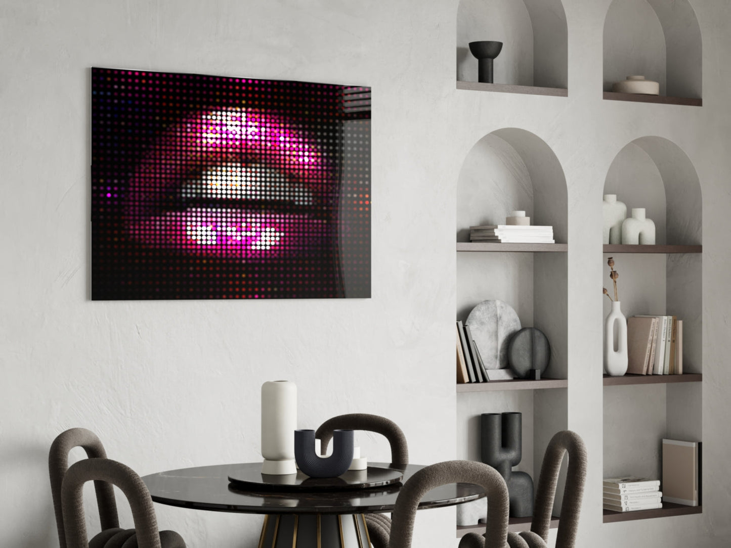 Pink Disco Dot Pixel Lips Glass Wall Art