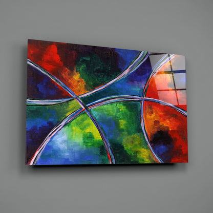 Rainbow Ribbon Circles Glass Wall Art