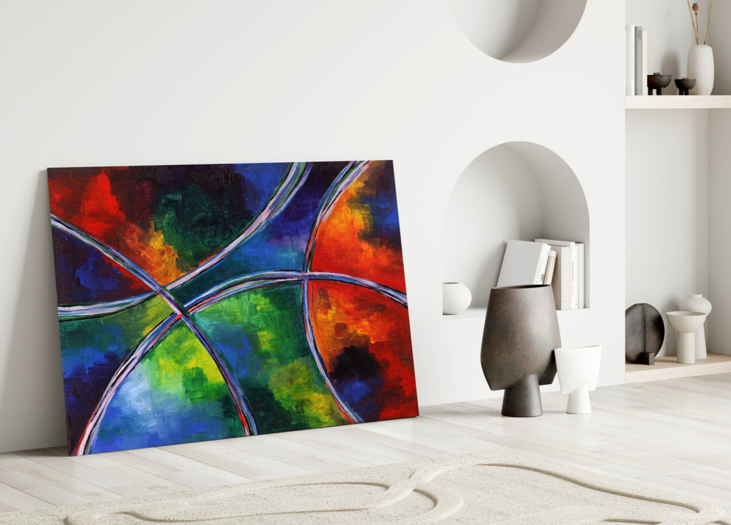 Rainbow Ribbon Circles Glass Wall Art