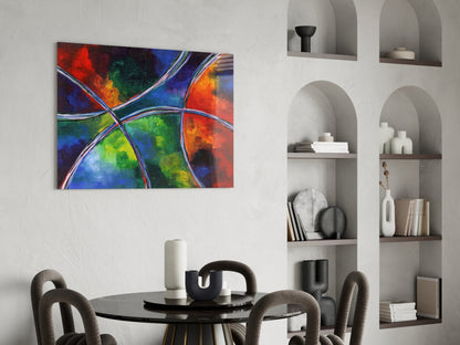 Rainbow Ribbon Circles Glass Wall Art