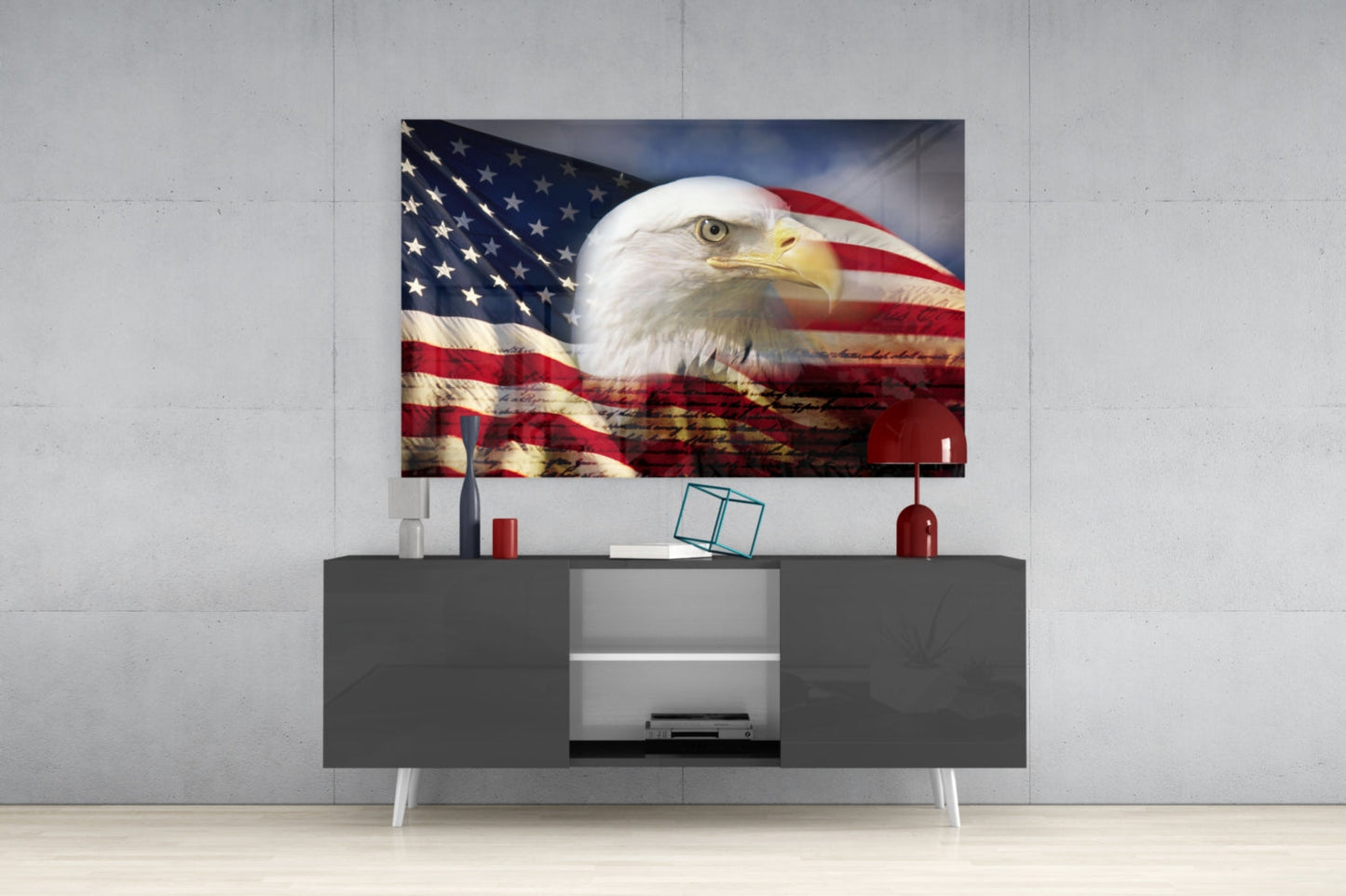 Flag And Constitution American Eagle Glass Wall Art