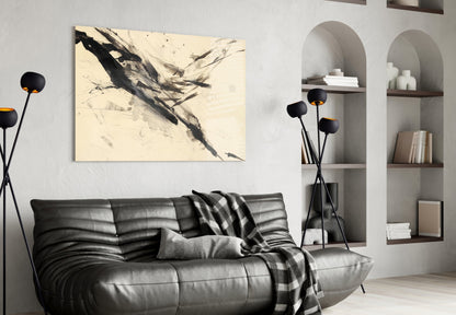 Black Ink Splash Beige Glass Wall Art