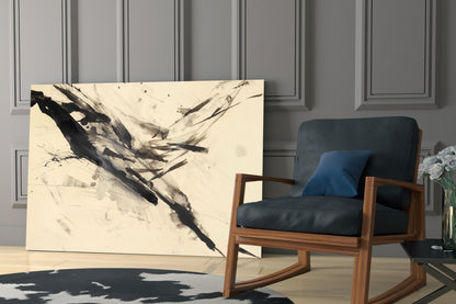 Black Ink Splash Beige Glass Wall Art