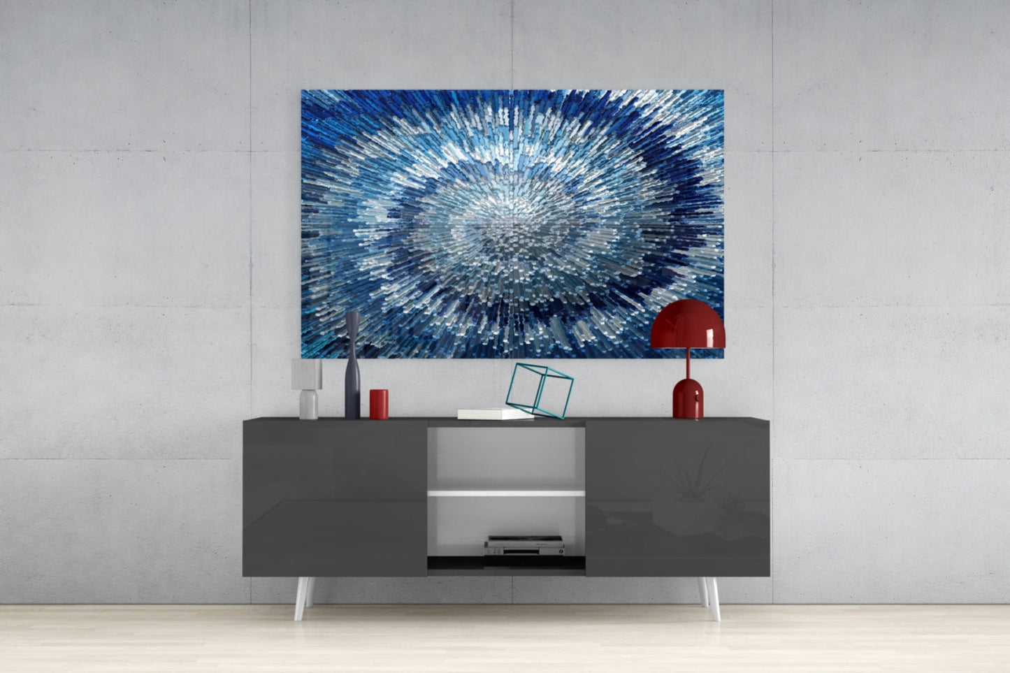 Blue and White Starburst Mosaic Glass Wall Art