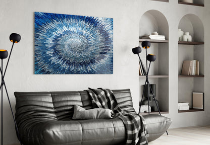 Blue and White Starburst Mosaic Glass Wall Art