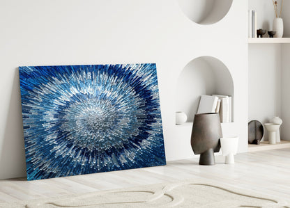 Blue and White Starburst Mosaic Glass Wall Art