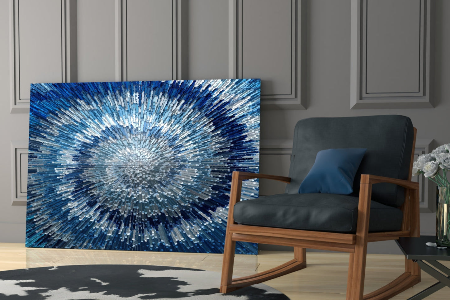 Blue and White Starburst Mosaic Glass Wall Art