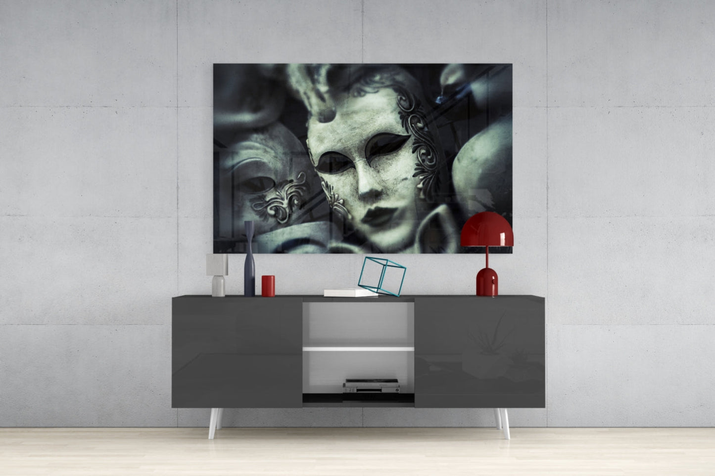 Pale Silver Masquerade Mask Glass Wall Art