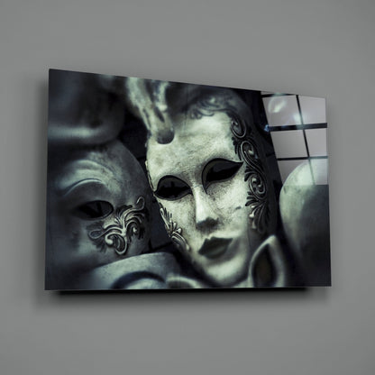 Pale Silver Masquerade Mask Glass Wall Art