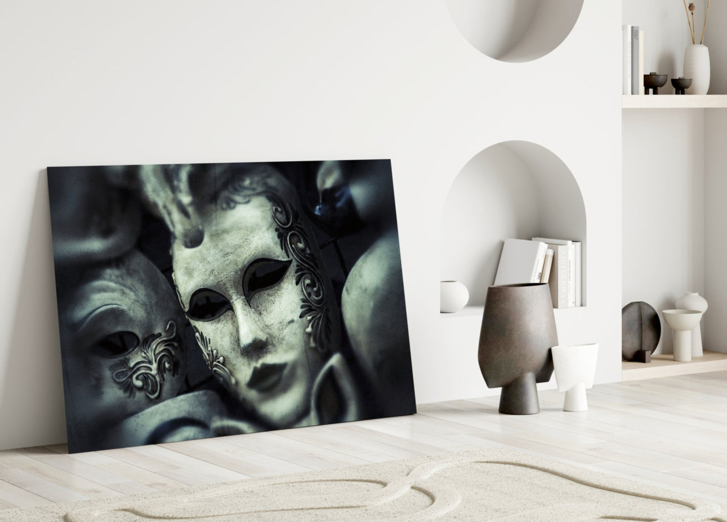 Pale Silver Masquerade Mask Glass Wall Art