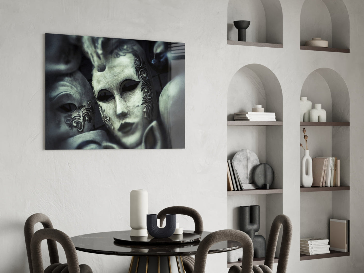 Pale Silver Masquerade Mask Glass Wall Art