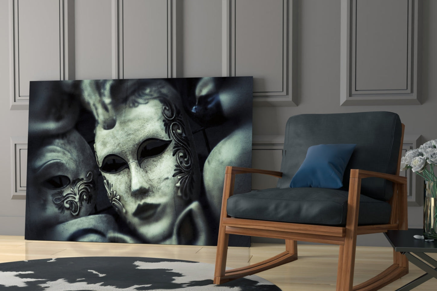 Pale Silver Masquerade Mask Glass Wall Art