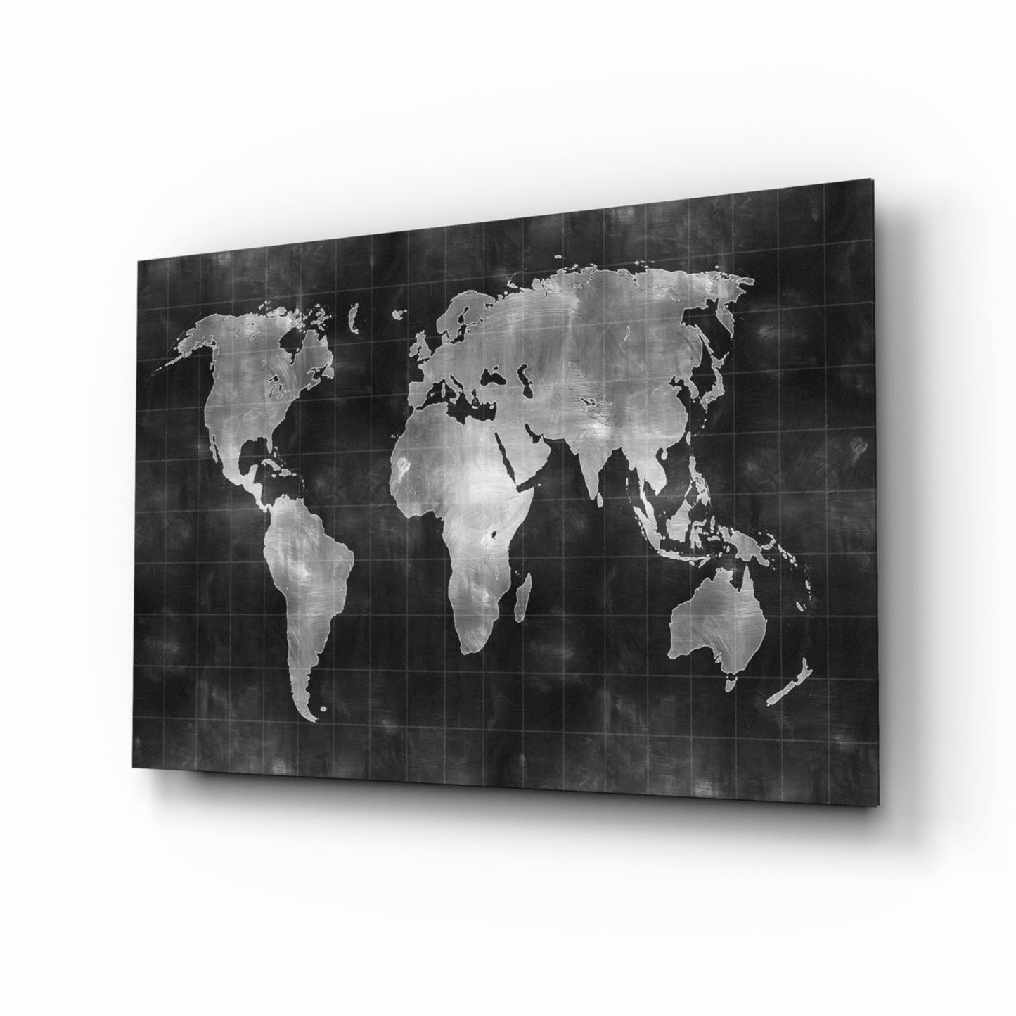 Misty Silver World Map Grid Glass Wall Art