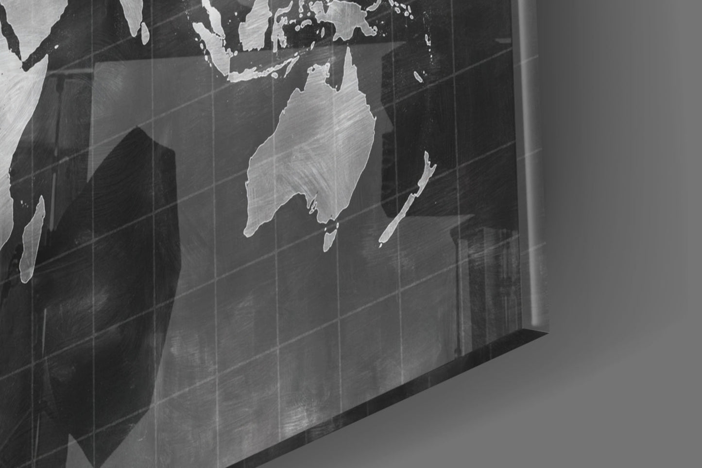 Misty Silver World Map Grid Glass Wall Art