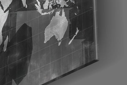 Misty Silver World Map Grid Glass Wall Art